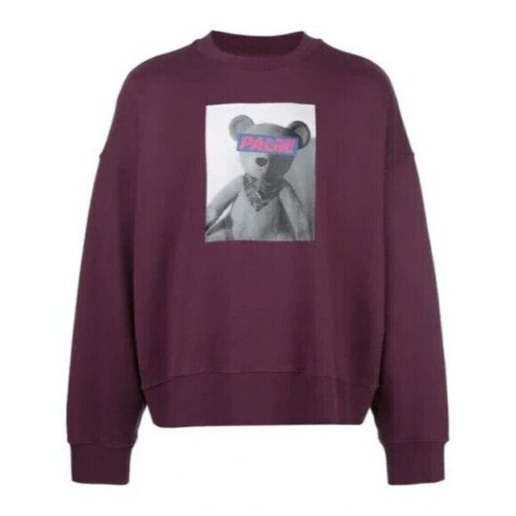 Palm Angels Teddy Bear Print Sweatshirt L Mens Plum - Picture 12 of 16